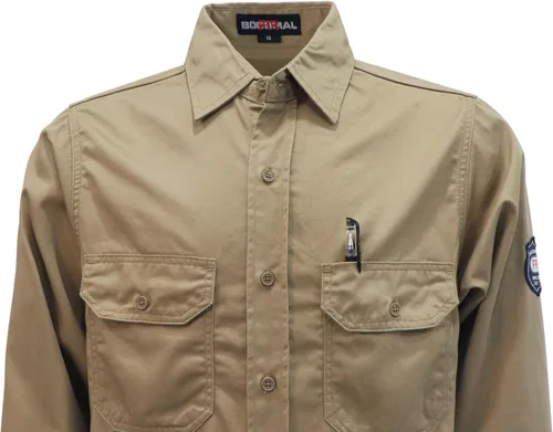 Vista 5 de BOCOMAL Camisas FR para hombre 7.5oz Camisa de soldadura resistente al Botones caqui