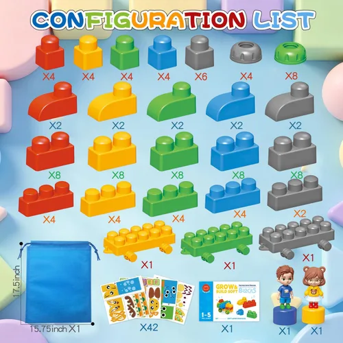 Vista 3 de Bloques de construcción suaves para niños pequeños, 107 bloques de 107 piezas