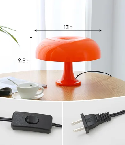 Vista 5 de Lámpara de hongo naranja Anykonio, lámpara de mesa moderna de mediados de siglo para dormitorio, lámparas pequeñas de mesita de noche decorativas