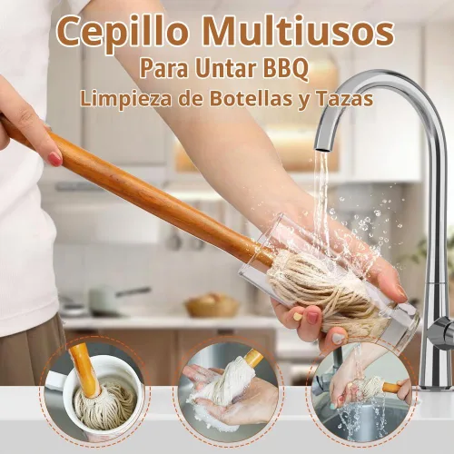 Vista 9 de Salsa de barbacoa de 12 pulgadas para asar o asar a la parrilla, aplicar barbacoa, adobo o glaseado, cabezal de fibra de algodón y mango de madera
