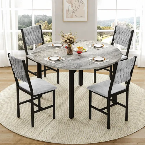 Vista 8 de AWQM Round Dining Table Set for 4, Velvet Chair, Kitchen Table Set, Grey