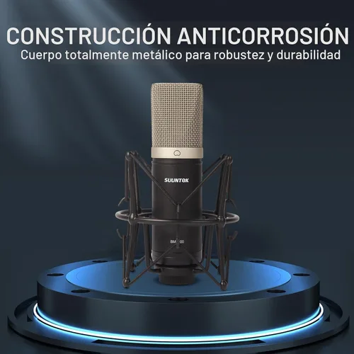 Vista 3 de SUUNTOK Micrófono de condensador XLR, kit de micrófono cardioide profesional de diafragma grande para grabación con montaje de choque, para estudio