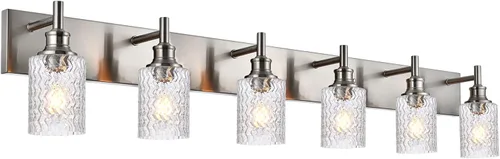 Vista 13 de Lámpara de tocador de baño negra de 6 luces con pantallas de vidrio Negro - Pantalla de vidrio transparente