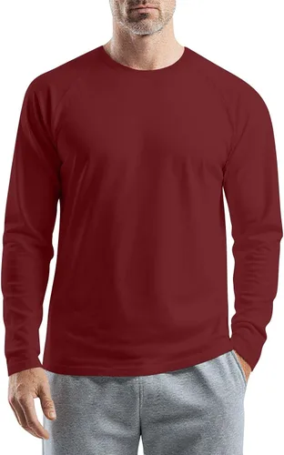 Vista 9 de Camisetas para hombre, manga larga, color sólido, cuello redondo, camisetas básicas informales, M-3XL