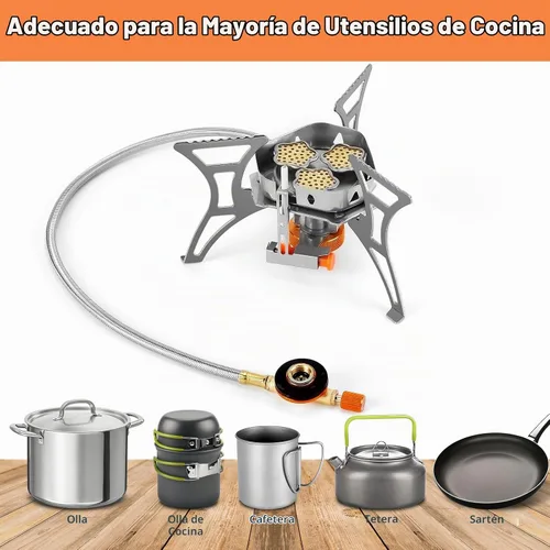 Vista 8 de WADEO Estufa de camping resistente al viento de 6800 W, estufa de mochilero con encendido piezoeléctrico y adaptadores de recipiente de combustible