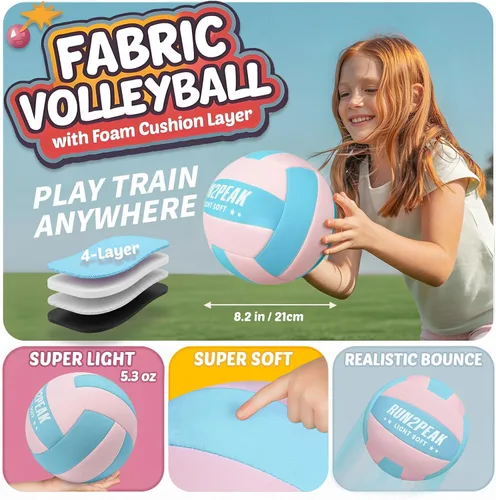 Vista 2 de RUN2PEAK Voleibol Súper Suave y Ligero - Pelota de Voleibol de Tela Segura y Silenciosa para Juego Interior - Tamaño Oficial 5 para Niños Jóvenes