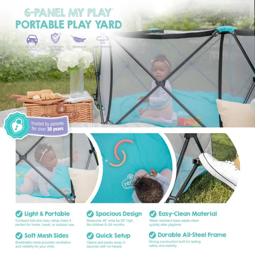 Vista 4 de Regalo Safety My Play Corralito portátil para bebés, patio de juegos plegable de 6 paneles para interiores y exteriores, para bebés y niños
