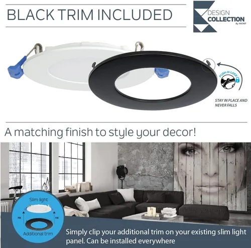 Vista 6 de Nadair Paquete de 12 luces LED empotrables ultra delgadas de 4 pulgadas, 9 W, 750 lúmenes, 3000 K (blanco cálido), ribete blanco y negro incluido