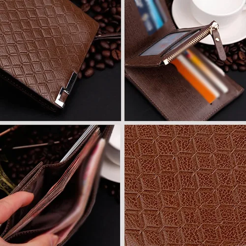 Vista 3 de TAUFE Men's Wallets, Men Wallet PU Leather Embossed Hardware Zipper Short Purse Multiple Card Pocket Leisure Business Coin Bag