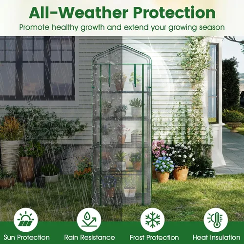 Vista 2 de Giantex Mini invernadero para interiores y exteriores, 27 x 19 x 75 pulgadas, casa portátil de cultivo de plantas con estantes de 5 niveles
