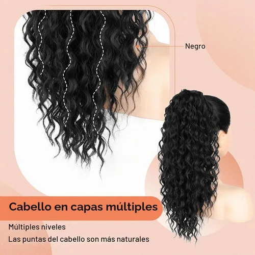 Vista 2 de SEIKEA Extensión de Cola de Caballo, PT005 Isabella 18" de Largo Rizado Bohemio con Cordón Cola de Caballo Ligera Esponjosa Multicapa Extensiones