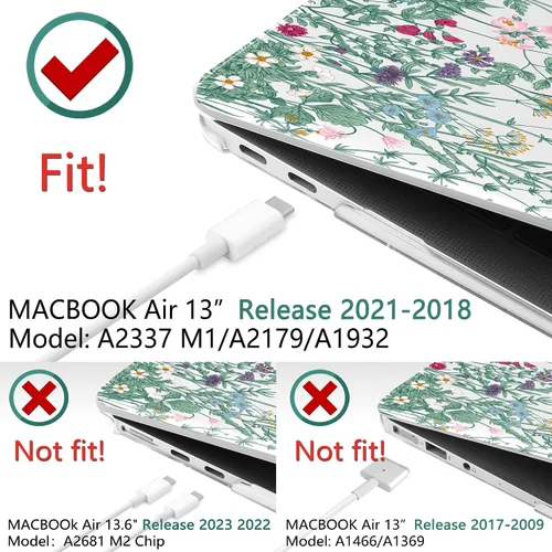 Vista 39 de TWOLSKOO Funda para MacBook Air de 13,3 pulgadas (versión antigua 2018-2021, modelos: M1 A2337, A2179, A1932) - Carcasa rígida con protector de Flor