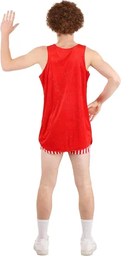 Vista 6 de Richard Simmons - Disfraz para adultos, traje de gurú del fitness, disfraz retro de instructor de entrenamiento para Halloween, cosplay, color rojo