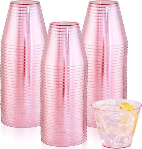 Vista 13 de Ciaell 120 vasos de plástico dorados, vasos de plástico transparente resistentes de 10 onzas con borde dorado, vasos desechables con borde dorado