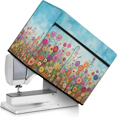 Vista 14 de Funda para máquina de coser de girasoles de otoño con prácticos bolsillos, cubierta protectora duradera acolchada contra el polvo, accesorios