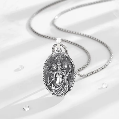 Vista 137 de EUDORA Collar de plata de ley 925 con moneda Hécate, Athena, Perséfono, Nyx, diosa de la luna triple, diosa celta, rueda de Hécate, llave, regalo