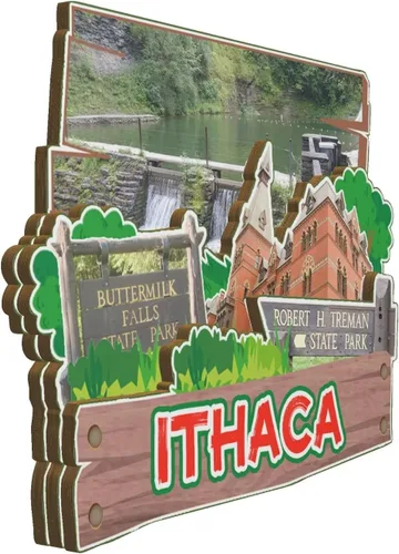 Vista 2 de Imán de madera para nevera de Ithaca New York USA 3D, monumentos de viaje, coleccionables, recuerdos, decoración hecha a mano -2530