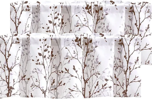 Vista 22 de Luvyohmee Cortina de cenefa estampada con ramas de árbol, cenefa de cocina de 18 pulgadas de largo, color negro, cenefas de ventana grises