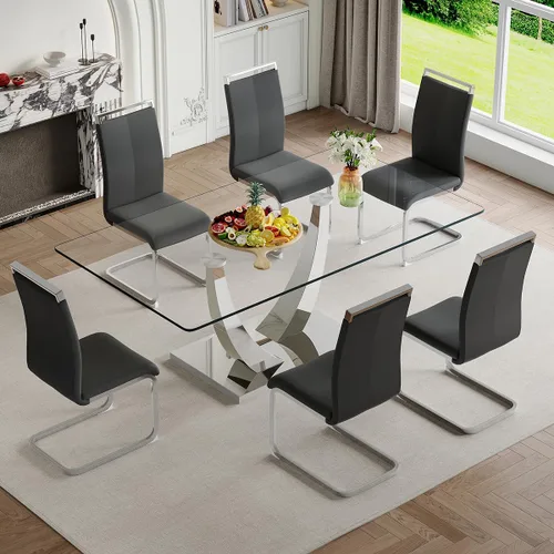 Vista 9 de Mesa de comedor moderna para mesa de comedor de mármol sintético de 4/6, 63 pulgadas, mesa de cocina rectangular, mesa de cocina y comedor de fácil
