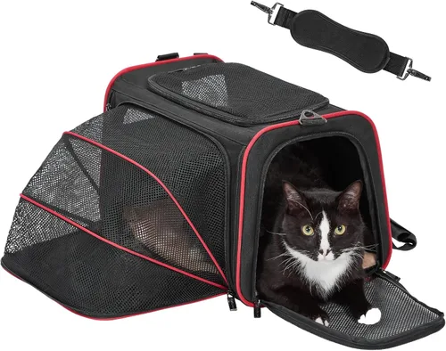 Vista 15 de Petsfit Transportador Expandible para Conejos Transportador para Gatos Pequeños Aprobado por Aerolíneas, 16X10X9 Pulgadas Bolsa de Viaje Portátil