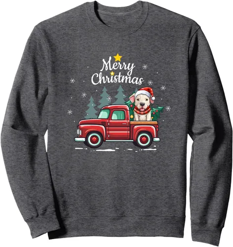 Vista 4 de Dogo Argentino Christmas Dog Truck Plaid Funny Xmas Tree Sweatshirt