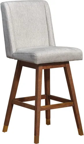 Vista 27 de Armen Living Sicily Modern Farmhouse Taburete giratorio de madera de nogal de 26 pulgadas de altura para encimera de isla de cocina, en piel Crema