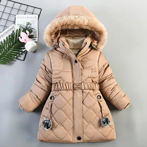 Vista 2 de Dreamyth Abrigo de niña resistente al viento con capucha para niños pequeños, color liso, abrigo de algodón cálido con capucha