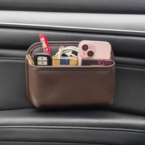 Vista 9 de Bolsa de almacenamiento para automóvil del conductor, organizador de bolsillo lateral pequeño para asientos de automóvil, puertas y consolas, cuero