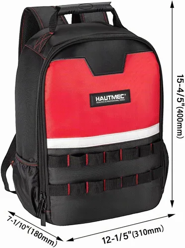 Vista 8 de HAUTMEC HT0407 - Mochila de herramientas con compartimento para laptop, bolsa de herramientas Oxford 1680D resistente a los impactos, 11 bolsillos