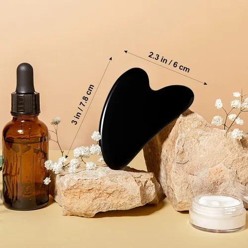 Vista 6 de rosenice Gua Sha - Herramientas faciales de guasha negra, piedra de jade Gua Sha para el cuidado de la piel facial, tensiones corporales faciales