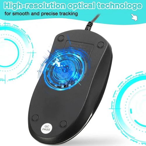 Vista 5 de Kathfly 30 unidades de ratón negro con cable USB para computadora a granel 1000 DPI 3 botones con cable con cable con USB silencioso