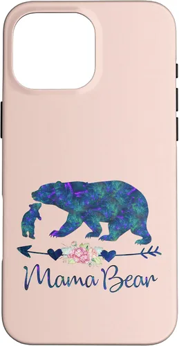 Vista 19 de Teal Blue Purple Floral Mama Bear and One Cub Light Pink Case for iPhone 17