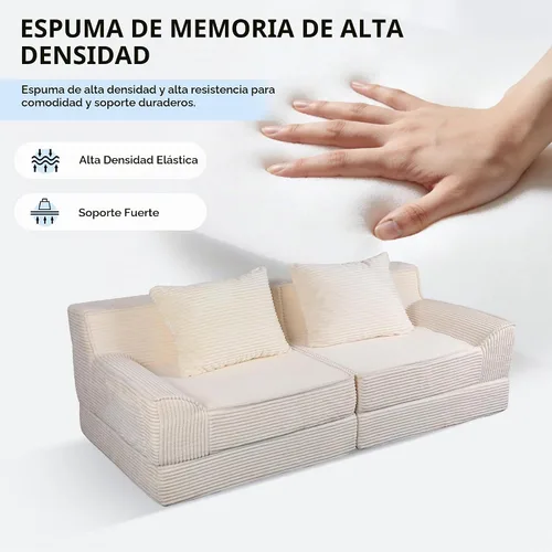 Vista 3 de Sofá cama convertible de 79 pulgadas, pana sin hueso con espuma viscoelástica, color beige