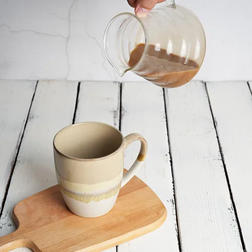 Vista 5 de Bosmarlin Juego de 4 tazas de café de cerámica, 17 oz, tazas de café con asa grande, aptas para microondas, esmalte reactivo único Marrón Gris