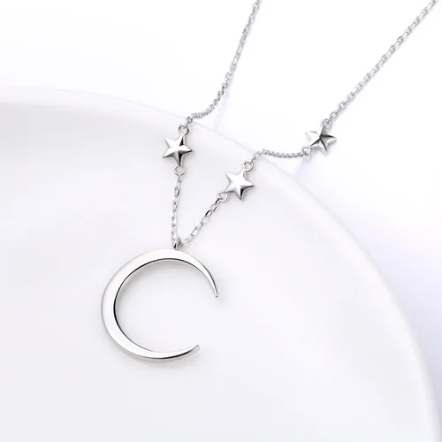 Vista 4 de Collar con dije de luna creciente y estrella de plata esterlina S925