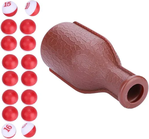 Vista 2 de Botella de dados de billar con 16 bolas numeradas, dados de esfera de goma marrón para piscina de guisantes