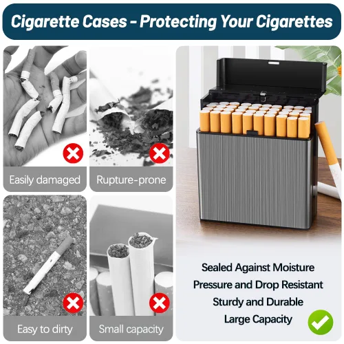 Vista 5 de Estuche para cigarrillos (40 capacidades), funda de aluminio cepillado para cigarrillos con cierre superior magnético sólido, caja protectora