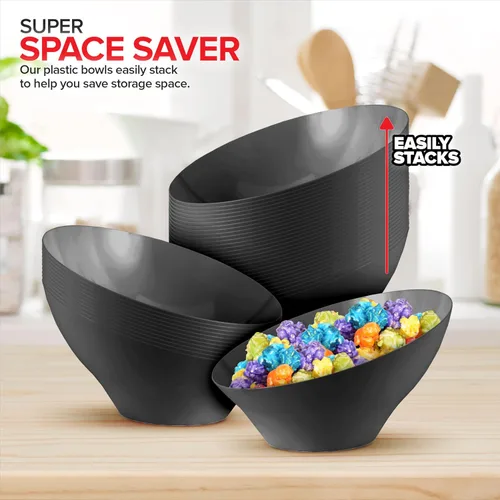 Vista 7 de Tazones de Servir de Plástico Negro de 20 onzas (Paquete de 4) Tazones Desechables Medianos para Aperitivos, Platos para Dulces, Recipientes de Bufé