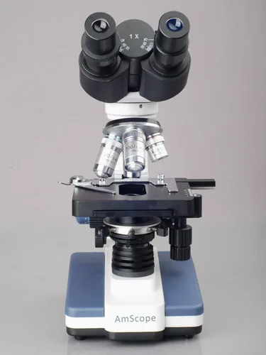 Vista 4 de AmScope B120 Siedentopf Microscopio compuesto binocular, aumento 40X-1000X, campo claro, iluminación LED, condensador Abbe, etapa mecánica de doble
