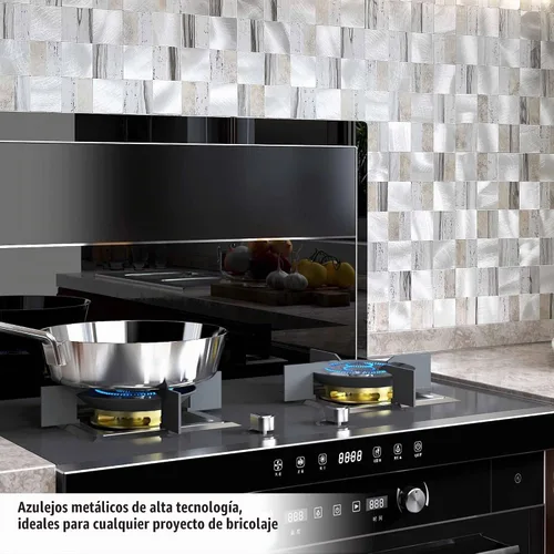 Vista 3 de BeNice Salpicadero Autoadhesivo de Despegar y Pegar de Metal para Cocina, Adhesivos de Pared de Mosaico Cuadrado Gris (Gris Rústico 10 Hojas)