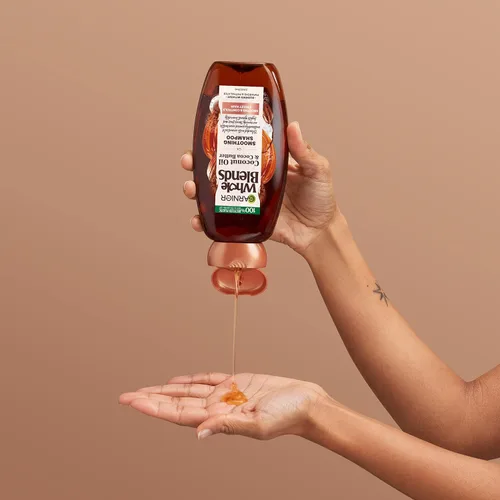 Vista 9 de Garnier Whole Blends - Juego de champú y acondicionador suavizante, aceite de coco y manteca de cacao para cabello encrespado, proporciona hasta 24