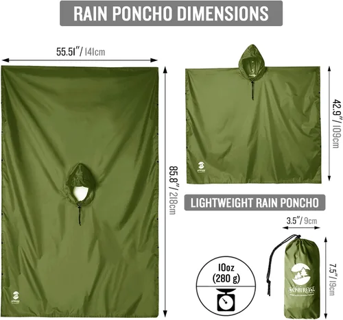 Vista 6 de SaphiRose Hooded Rain Poncho Waterproof Raincoat Jacket for Men Women Adults