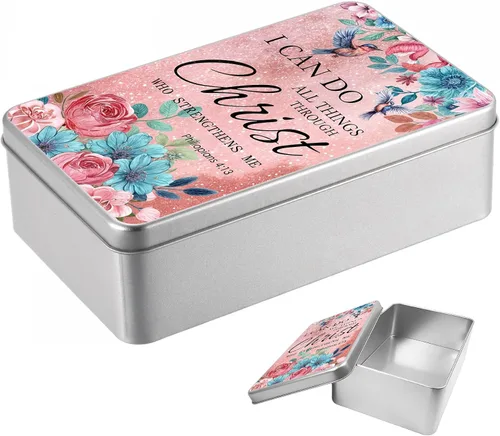 Vista 37 de Caja de lata de metal con tapa, contenedor de almacenamiento rectangular vacío de hojalata, estuche de lata portátil ligero para manualidades