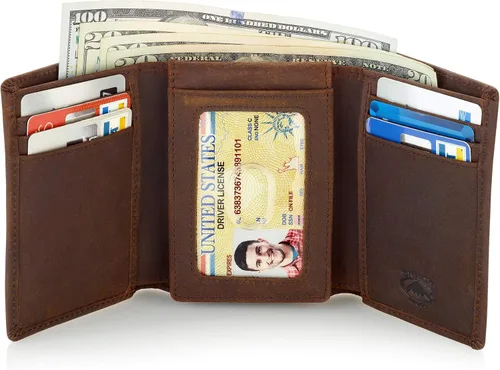 Vista 2 de Stealth Mode Billetera triple Cartera con bloqueo RFID con soporte para identificación Funda de cuero para dinero, tarjetas de crédito