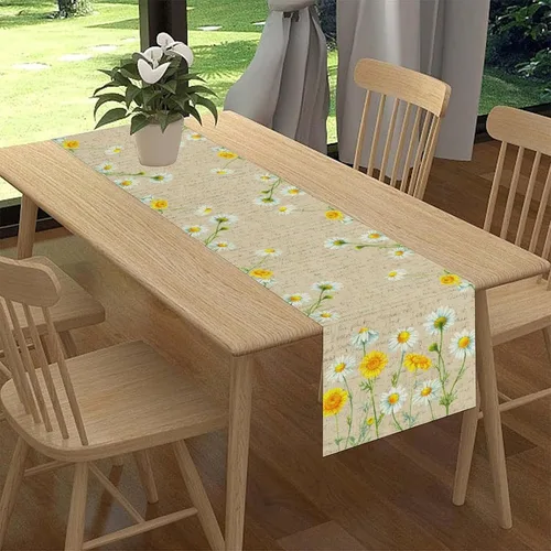 Vista 2 de Camino de mesa de primavera con margaritas, rústico, de temporada, con margaritas, acuarela, letras vintage, cocina, comedor, cocina, sala de estar