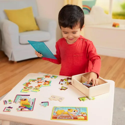 Vista 2 de B. toys Pack o' Puzzles Paquete de 2 - Mascotas y Dinos - Juego de cajas de rompecabezas de madera - 2 cajas, 8 juegos - 12 piezas - 3+ años 8