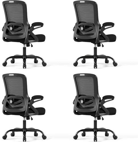 Vista 18 de Silla de Oficina Ergonómica, Silla de Escritorio con Soporte Lumbar Ajustable, Sillas de Computadora Cómodas de Malla Transpirable con Reposabrazos