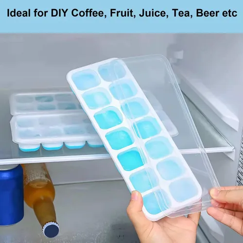 Vista 6 de 2 bandejas de silicona para cubitos de hielo, flexible y conveniente, bandeja de hielo cuadrada de silicona de 14 celdas para el hogar, bandeja
