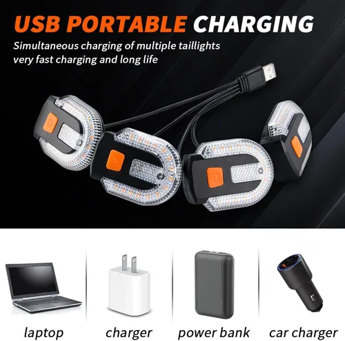 Vista 5 de 4 señales de giro para bicicletas con alarma, control remoto de carga USB, luz trasera de bicicleta integrada, 5 modos, impermeable, estroboscópica