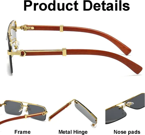 Vista 6 de JOVAKIT Lentes de sol cuadrados de moda para hombres y mujeres, con montura semi sin montura de los años 90, gafas de sol retro vintage